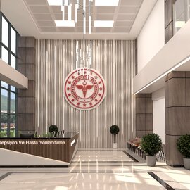 İskenderun Şehir Hastanesi Mimari Proje İç Mekan Karşılama Logo