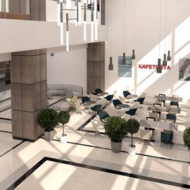 İskenderun Şehir Hastanesi Mimari Proje Karşılama Kafeterya Cephe